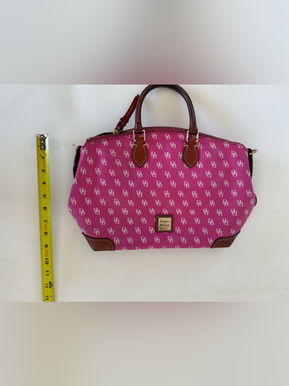 Dooney & Bourke Pink DB Monogram Satchel Top Handle Handbag Purse Leather Trim - Picture 13 of 14